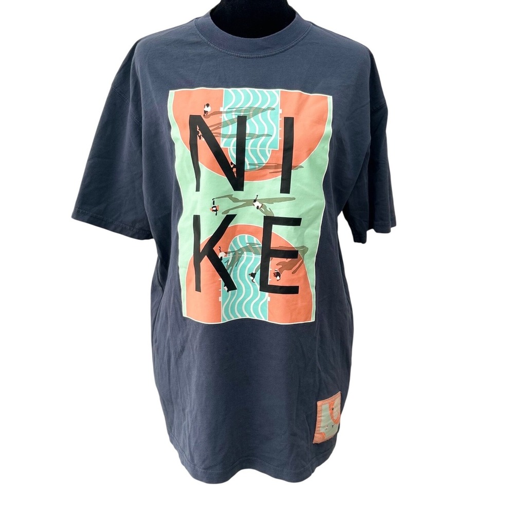 Nike Basketball Graphic Tee Loose Fit Navy Blue Around The World Shirt Small
